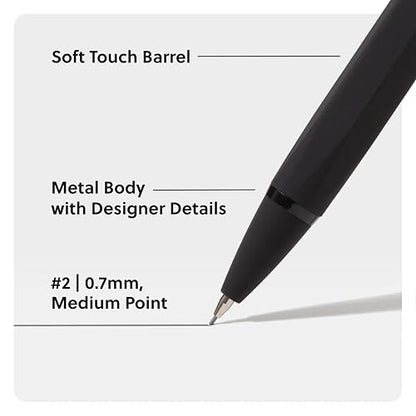U Brands Cambria Mechanical Pencils, Set of 2, Midnight Black, Soft Touch, Medium (0.7 mm) Point, Lead and Eraser Refills - color: Midnight Black