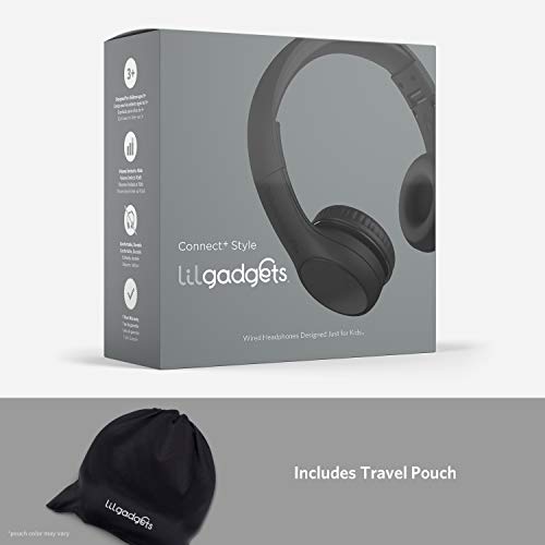 LilGadgets Connect+ Style On-Ear Kids Headphones with Microphone - SharePort Technology, SoftTouch Padding, Detachable Cable, Volume Limiting, Durable & Adjustable - Black - color: Black