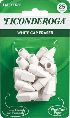 Ticonderoga Pencil Cap Erasers, White, (X38025), 25 Count (Pack of 72) - size: 25 Count (Pack of 72)