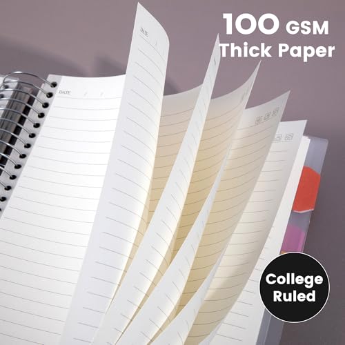 Yoment 5 Subject Notebook College Ruled, 300 Pages Spiral Notebook with Removable Divider Tabs，Hardcover 8 x 10 Inches College Ruled Journal 1 Inner Pocket for School College Work Office Home,Black - color: Black