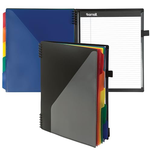 Samsill Spiral Folder Organizer - 5 Dividers & 10 Pockets with Notepad Holder, Multi Pocket Color Cordinated Folder Binder with Customizable Tabs, Document Organizer (Left Handed, Fashion) - color: Classic, size: Single, style: 5 Dividers-Left Handed Note