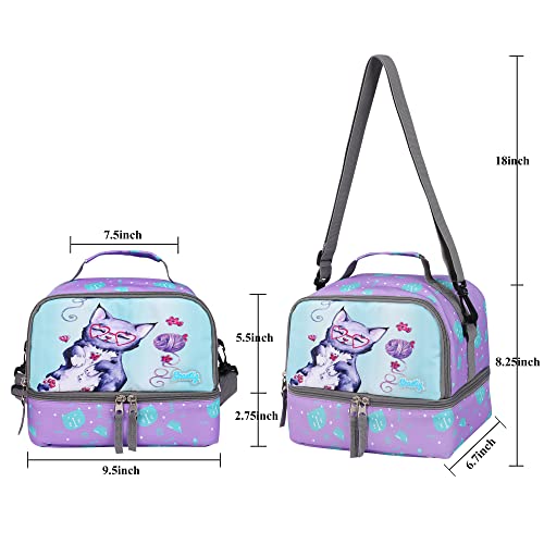 seastig Rolling Backpack 18in Double Handle Backpack Kids Wheeled Backpack Roller Backpack with Lunch Bag Set Girls Boys - color: Blue Cat