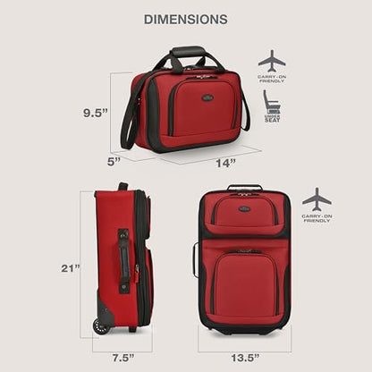 U.S. Traveler Rio Lightweight Softside Rolling Carry-on Suitcase, 2-Wheel Set, Red - color: Red, size: 21"/14"