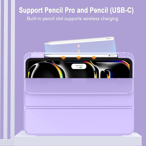 ZryXal iPad Pro 11 Inch Case (M5) 2025/ (M4) 2024 (Model: A2836/A2837/A3006), Trifold Stand Smart Cover with Pencil Holder and Soft TPU Back, Auto Wake/Sleep (New Clove Purple) - color: New Clove Purple