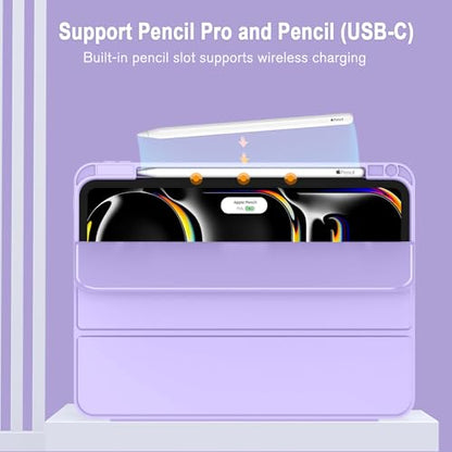 ZryXal iPad Pro 11 Inch Case (M5) 2025/ (M4) 2024 (Model: A2836/A2837/A3006), Trifold Stand Smart Cover with Pencil Holder and Soft TPU Back, Auto Wake/Sleep (New Clove Purple) - color: New Clove Purple