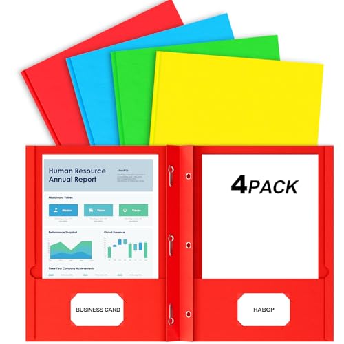 4 Pack Folders with Pockets and Prongs, 2 Pocket Folders with 3 Fasteners | Heavy Duty Paper Pocket Folders, for 8.5" x 11" Paper, for School Office Home, 4 Assorted Colors