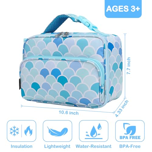FlowFly Kids Lunch box with buckle Insulated Cooler Back to School Thermal Meal Tote Kit for Girls, Boys (Mermaid) - color: Mermaid