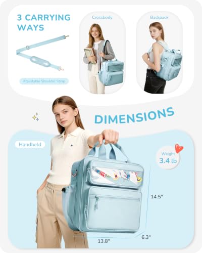 Zipper Binder 3 Ring with Ita Window, 3 Inch D-Ring Binder with Zipper and Strap Fits 14" Laptop, 600+ Sheets Capacity 3-in-1 Shoulder/Backpack/Handle Binder Bag for School Office Commute, Blue - color: Blue