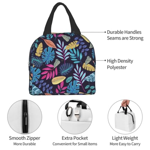 Imiss Blue Tropical Leaves Insulated Lunch Bag for Woman Man Adults， Hawaii Hawaiian Plants Reusable Cooler Lightweight Lunch Cooler Bag with Front Pocket for Picnic Work Office - color: Blue Tropical Leaves