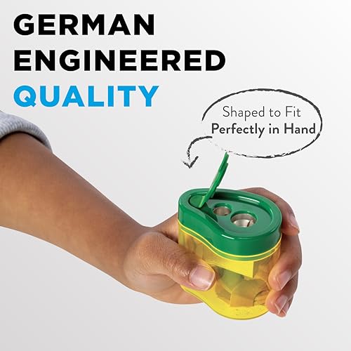 Ticonderoga Two-Hole Manual Pencil Sharpener for Standard and Beginner Pencils, Yellow/Green, 2" x 2" x 1.25", German-Engineered, 1 Count - style: 2-Hole