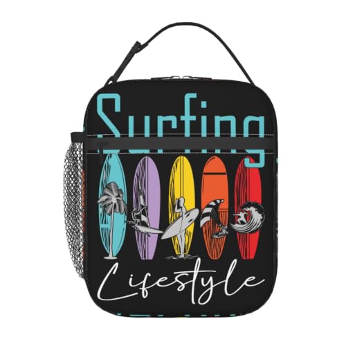 Surfing Lifestyle Surfboard Lunch Bag 10In | Insulated Lunch Box Reusable Tote Bag For Picnic Office For Women Men - color: Style 9