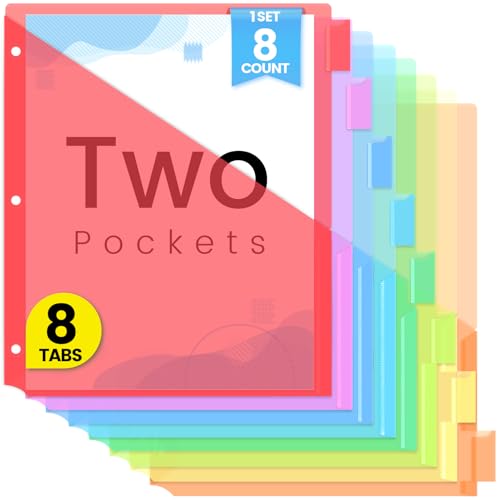 Sooez 8 Count Dividers with Pockets, Binder Dividers with tabs | Binder Dividers for 3 Ring Binders, Binder Divider with Pockets for US Letter Size, Insertable Big Tabs, Red, Set of 1 - color: Red, size: 1 Set