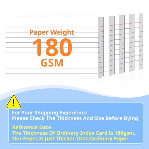 Index Cards 4x6, White Flash Cards, Lined Flashcards Notecards | Note Cards for Studying, 180GSM Study Card, School Supplies, 200 Count, 5 Pack of 40 - color: White-6P, size: 4x6 Inch