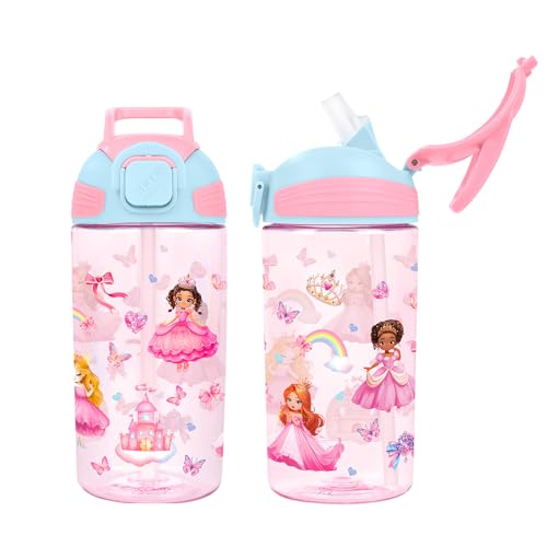 Kids Water Bottle with Straw BPA Free Kids Plastic Bottle for School Travel - color: Princess, size: 18.6 Ounces