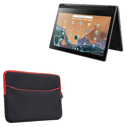 BoxWave Case Compatible with Dynabook Chromebook C1 - SoftSuit with Pocket, Soft Pouch Neoprene Cover Sleeve Zipper Pocket - Jet Black with Red Trim