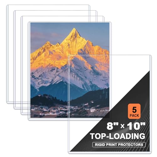 Ndsox 5 Pack 8" x 10" Rigid Print Protectors Clear Hard Plastic Sheet Protectors Top Loading for Photographs, Photo Papers, Posters, Prints, Birth Certificates, Heavy Duty No-Hole Rigid Photo Sleeves - size: 8" x 10"