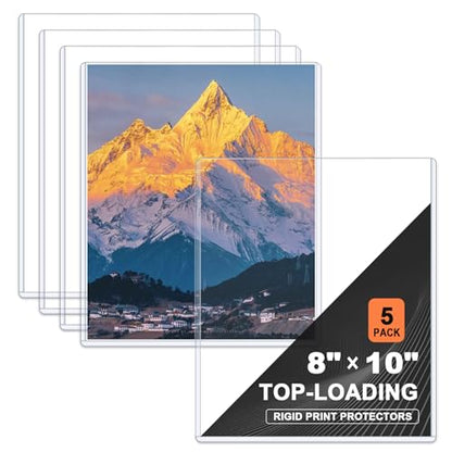 Ndsox 5 Pack 8" x 10" Rigid Print Protectors Clear Hard Plastic Sheet Protectors Top Loading for Photographs, Photo Papers, Posters, Prints, Birth Certificates, Heavy Duty No-Hole Rigid Photo Sleeves - size: 8" x 10"