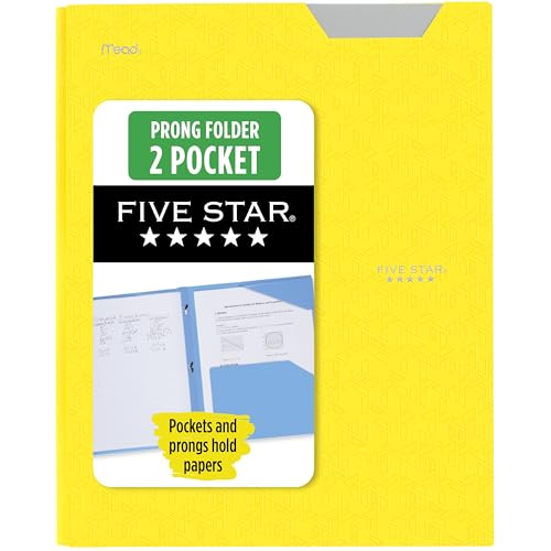 Five Star 2-Pocket Folder, Plastic Folder with Stay-Put Tabs and Prong Fasteners, Holds 8-1/2" x 11" Paper, Vivid Yellow (340300S) - color: Vivid Yellow, size: 1 Count (Pack of 1)