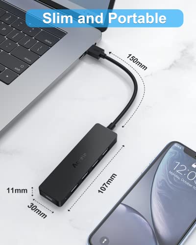Aceele 4-Port USB 3.0 Hub, Ultra-Slim USB Hub with USB-C Powered Port[Charging/Monitor Not Supported], USB Port for MacBook, Mac Pro, iMac, Mac mini, XPS, PC, Laptop, Flash Drive, Mobile HDD - style: 0.63ft (4A)