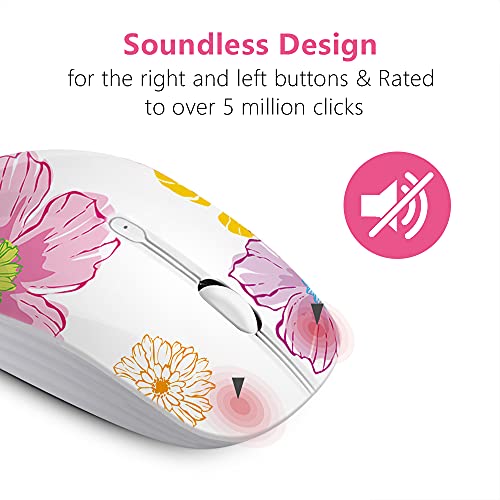 JUHOO Wireless Mouse with Nano Receiver for PC, Laptop, Notebook, Computer, MacBook, Less Noise, Portable Mobile Optical Mice.(Flower). - style: Flower