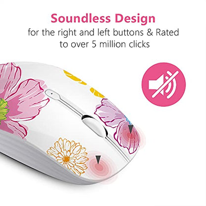 JUHOO Wireless Mouse with Nano Receiver for PC, Laptop, Notebook, Computer, MacBook, Less Noise, Portable Mobile Optical Mice.(Flower). - style: Flower