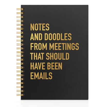 Notes and Doodles from Meetings Black Golden Horizontal Lined Spiral Notebook, Funny Spiral Journal Gifts for Women Men Coworker Boss Employee, Sarcastic Office Notepad for Work Friend - style: Notes