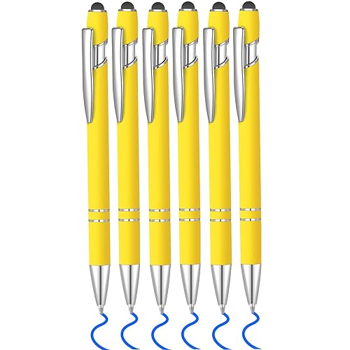 6 Pcs Blue Ink Ballpoint Pen with Stylus Tip 2 in 1 Ballpoint Pen Metal Pens Stylus Pen for Touch Screens School Office Coworkers (Yellow) - color: Yellow