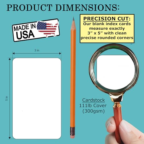 100 Unruled 3x5 Index Cards Blank White Heavy Rounded Corners -Study Note Cards, DIY Flash Cards, Message Notecards, Recipe Cards -Unlined Bleedproof for Handwriting Heavyweight Cardstock -Made in USA