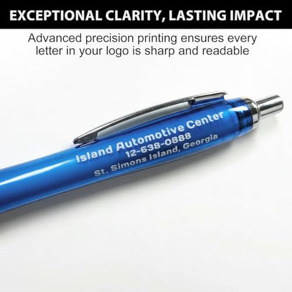 100-Pack Promotional Pens with Custom Text - Clear Plastic Pens - color: Blue