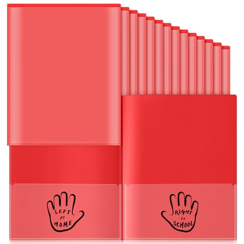 Henoyso 24 Pcs School to Home Folder with Pocket Plastic Heavy Duty Clipboard Folder with Clear Front Pocket Homework Take Home Folders for School Students Parent Teacher Communication(Red) - color: Red