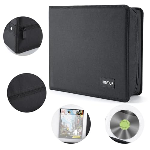 LIOVODE DVD Case 128 DVDs and 64 Booklets Capacity, CD/Blu-ray Storage Binder Case with Booklet Inserts Media Organizer Holder Black Blu ray Wallet for Car (128 Capacity) - size: 128 Capacity