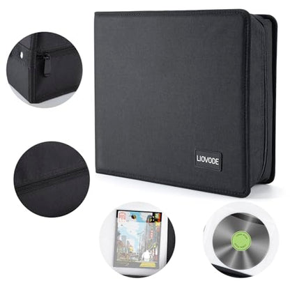 LIOVODE DVD Case 200 DVDs and 100 Booklets Capacity, CD/Blu-ray Storage Binder Case with Booklet Inserts Media Organizer Holder Black Blu ray Wallet for Car (200 Capacity) - size: 200 Capacity