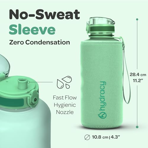Hydracy 2L Large Water Bottle, 100% BPA Free Tritan Plastic, Leakproof, Zero Condensation, Motivational Timeline, Safe, Non-Toxic, Durable, Smart Design | Leak Proof Gym Bottle with times to drink and no sweat Sleeve - Ideal for Fitness Sports & Outdoors