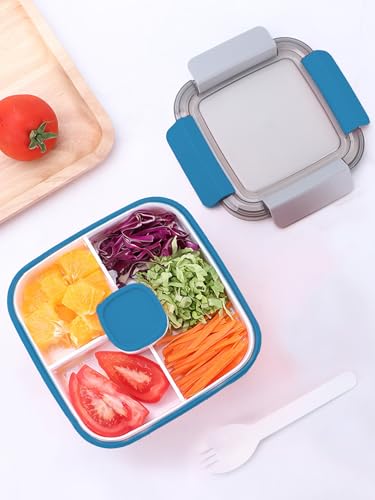 Adult Lunch Box, 40 OZ 2-Layer Stackable with 3 Compartments and Built-in Sauce Jar Cup, Includes Utensils, Leak-Proof, Microwave & Dishwasher Safe, BPA-Free Box for Food Storage (Blue) - color: Blue, size: 40 oz