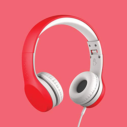 LilGadgets Connect+ Foldable Headphones, Adjustable Fit Soft Touch Padding for Kids with Mic, Volume-Limited & Noise Reduction On-Ear Wired Headset for School with SharePort - Red, Ages 3-14 - color: Red