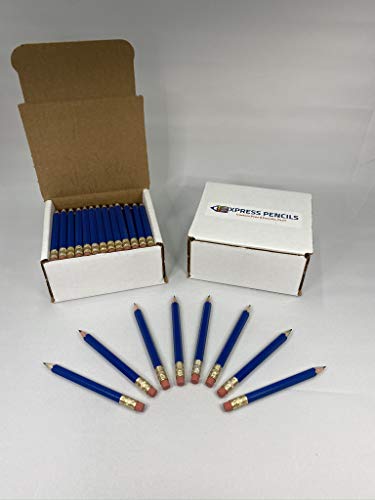 Half Pencils with Eraser - Golf, Pew, Parties, Events, Short, Mini, Non Toxic, Hexagon, Sharpened, #2 Pencil, Color - Blue (Royal), Box of 72, (1/2 gross) Golf Pocket Pencils™