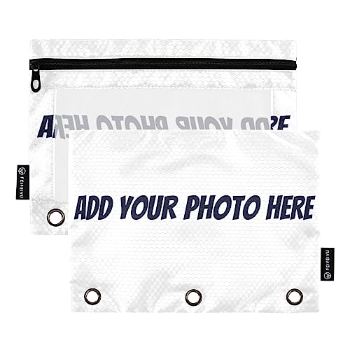 Gredecor Personalized Binder Pencil Pouch 3 Ring 2 Pack Custom Zipper Pencil Pouches Case Customized Add Your Own Picture Text Clear Binder Organizer for School Office - color: Custom