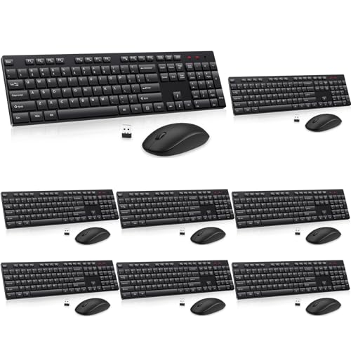 Wireless Keyboard and Mouse Combo, EDJO Silent Full Size Cordless USB Keyboard Mouse, 2.4GHz Lag-Free, Long Battery Life, for Computer, Laptop, PC, Chromebook, Windows (Black, 8 Pack) - color: Black, size: 8 Pack