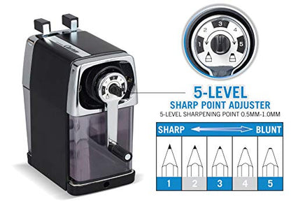 CARL Pencil Sharpener, CC-2000, Black, 5-Point Selector. Manual, Quiet for Office and Home Desks, School Classroom, CUI19018 - color: Black