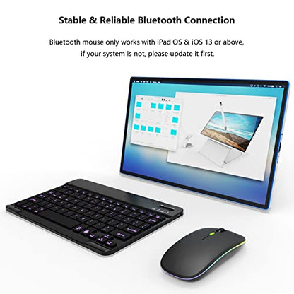 Backlit Bluetooth Keyboard and Mouse Combo for iPad Air Pro Mini Tablet iPhone Android Samsung Smartphone Cell Phone Rechargeable Ultra Slim Compact Wireless Keyboard Mouse iPadOS 13 & Above (Black)