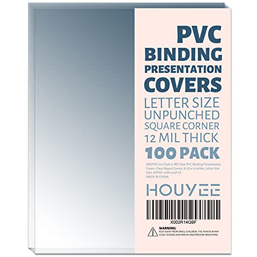 HOUYEE 100 Pack Clear Binding Presentation Covers, PVC Report Covers,12 Mil,8-1/2 x 11 Inches, Letter Size - size: 12 Mil, 100P