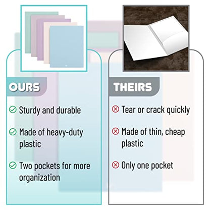 Mr. Pen- Plastic Folders with Pockets, 5 pcs | Aesthetic File Folder with Business Card Slot, 2-Pocket Folder, Back to School, Office, Filing Supplies - color: Pastel Colors, size: 5 Pack