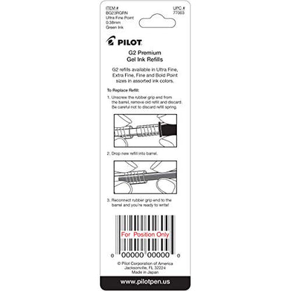 Pilot, G2 Gel Ink Refills, Ultra Fine Point 0.38 mm, Green, Pack of 2