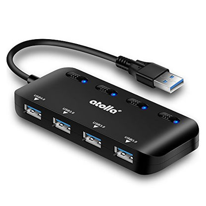 USB 3.0 Hub 4-Port with Individual Switches, Ultra-Slim High-Speed Data Expander, 5Gbps USB Splitter for Laptop, PC, Keyboard, Mouse, Flash Drive – LED Indicators, Plug & Play - size: 0.5 FT