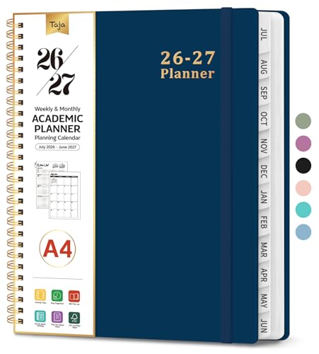 Planner 2026-2027, 8.5" x 11" Weekly and Monthly Academic Year Planner Calendar, July 2026 - June 2027, Hardcover Large School Planning Agenda With Tabs, Perfect for School & Office Supplies, A4, Navy Blue - color: F-Navy Blue, size: A4(8.5"x11")