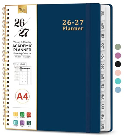 Planner 2026-2027, 8.5" x 11" Weekly and Monthly Academic Year Planner Calendar, July 2026 - June 2027, Hardcover Large School Planning Agenda With Tabs, Perfect for School & Office Supplies, A4, Navy Blue - color: F-Navy Blue, size: A4(8.5"x11")