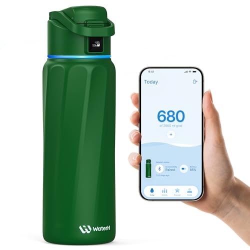 WaterH BOOST Smart Water Bottle Tracker with Reminder to Drink Water, 32oz | Double Wall Vacuum Insulated Stainless Steel, BPA-Free, Leakproof, Smart App Tracking, Travel-Friendly Wide Mouth for Office - color: Emerald Green, size: 32 Ounces