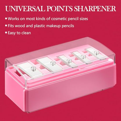 Honoson 2 Pcs 5 Hole Cosmetic Long Point Manual Pencil Sharpener with Plastic Lid Makeup Eyeliner Pencil Sharpener(Hot Pink) - color: Pink