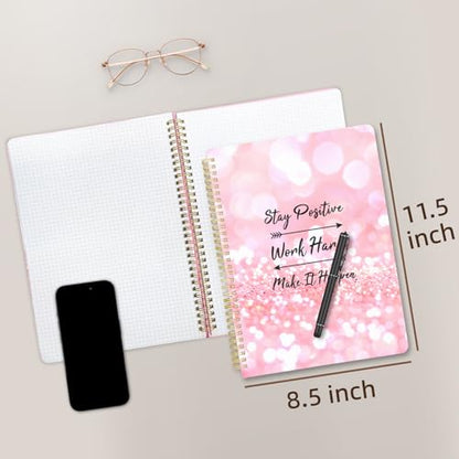Cute Spiral Notebook journal A4 Aesthetic Pretty Design for Women Girls Kawaii with Pocket, 8.5 x 11 inch, Graph, Positive - color: Positive, style: Graph