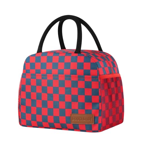 Lunch Bag Women/Men Lunch Box Women/Men (Dark blue+Red Checkerboard) | Spacious Lightweight Waterproof Sturdy Durable Great Value For Office Work School Picnic Travel - color: Dark blue+Red Checkerboard